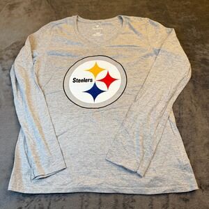Fanatics Pittsburgh Steelers Long Sleeve V Neck T Shirt Gray Womens Medium NFL